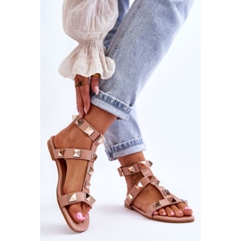 Sandália feminina de couro com tachas grandes Nude Mishigan rosa 2