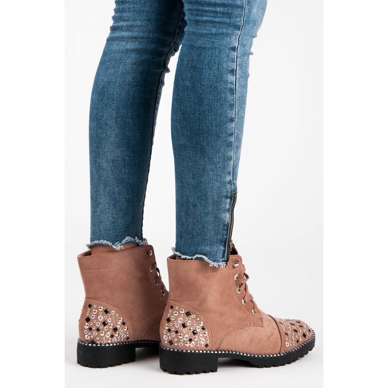 Ideal Shoes Operários de camurça rosa 2