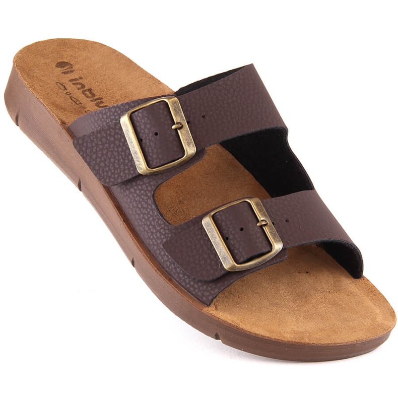 Chinelos masculinos confortáveis ​​com fivelas marrom Inblu CM000028-043 castanho 1