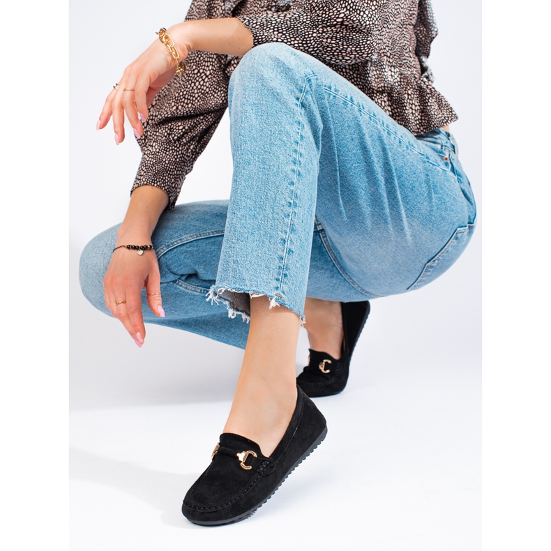 Mocassins de mulher em camurça pretos Shelovet 1