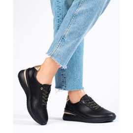 Sapatos de cunha em couro com recortes Shelovet preto 1