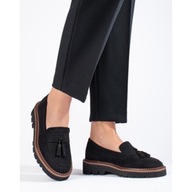 Mocassins de camurça preta com borlas Vinceza preto 1