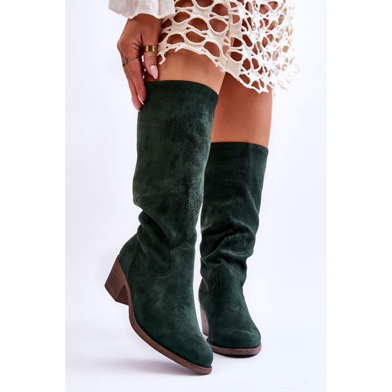 Botas Femininas de Camurça Openwork Green Enriss verde 1