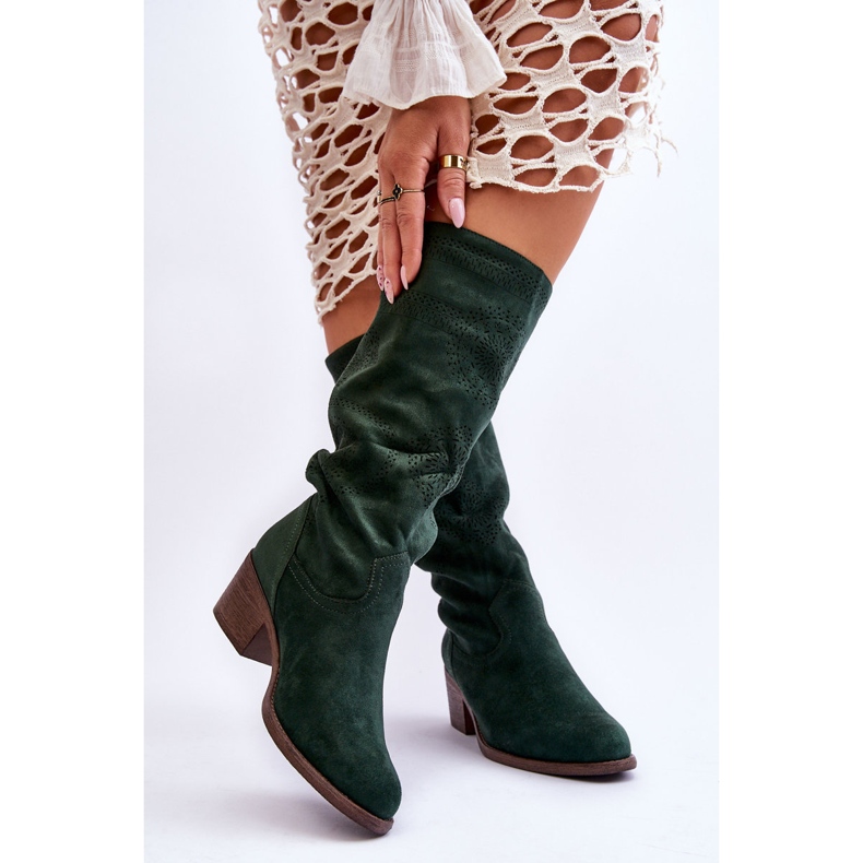 Botas Femininas de Camurça Openwork Green Enriss verde 2