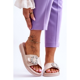 BM Chinelos femininos plataforma com decoração Beneca Beneca bege 1