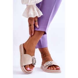 BM Chinelos femininos plataforma com decoração Beneca Beneca bege 2