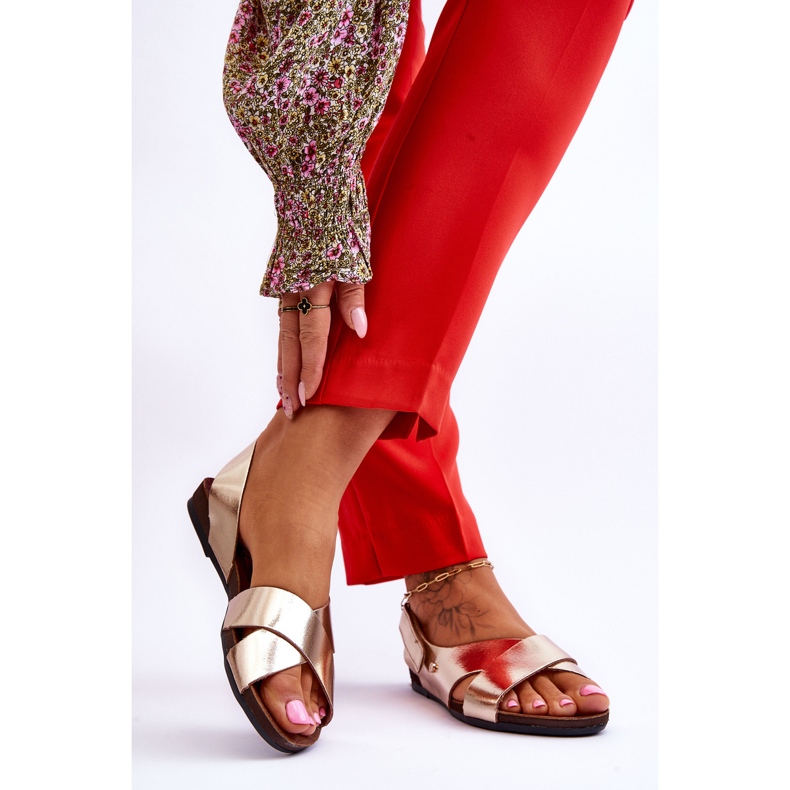 Lemar Sandálias douradas Addison de couro com velcro dourado 2