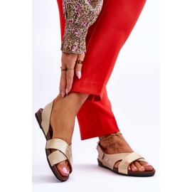 Lemar Sandálias de couro com velcro dourado e bege Addison 2