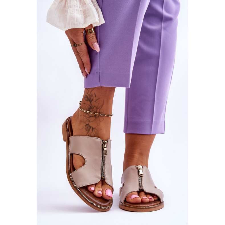 Lemar Chinelos Femininos com Zíper Decorativo Bege Clarence 1