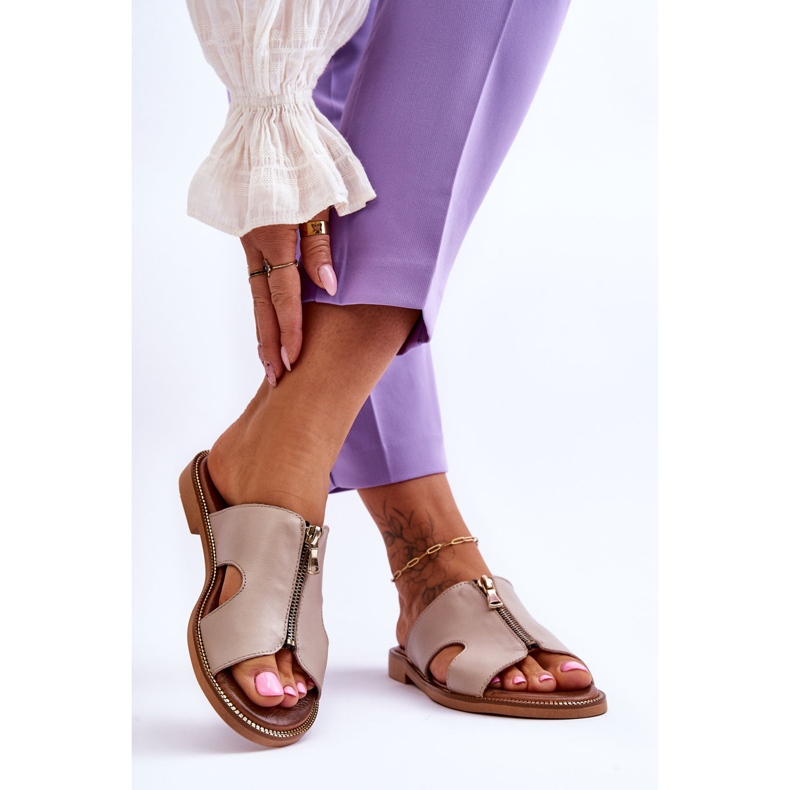 Lemar Chinelos Femininos com Zíper Decorativo Bege Clarence 2