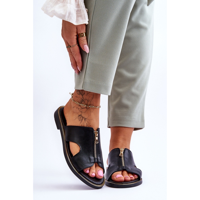 Lemar Chinelos Femininos com Zíper Decorativo Preto Clarence 1