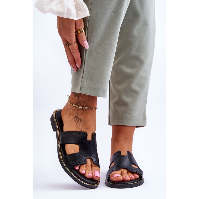 Lemar Chinelos femininos com recortes decorativos Black Emily preto 1