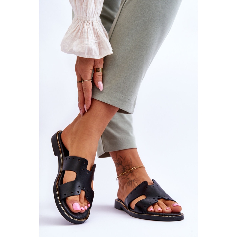 Lemar Chinelos femininos com recortes decorativos Black Emily preto 2