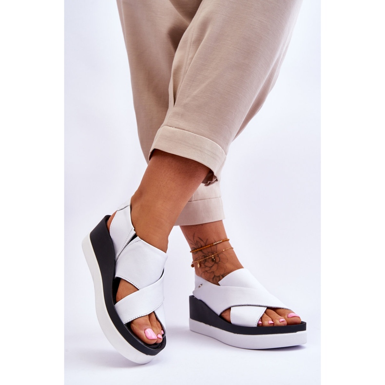 Lemar Sandálias brancas de cunha de couro Morgan branco 2