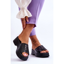 Lemar Chinelos plataforma femininos de couro com enfeites Renna preto 2