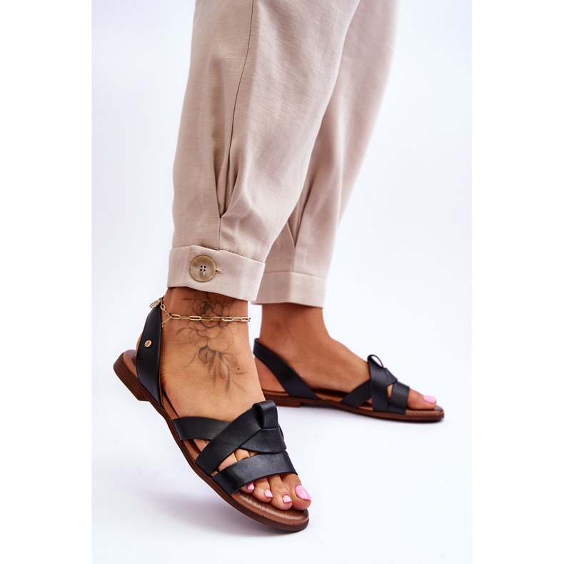 Zazoo Sandálias sem cadarço de couro Kayla pretas confortáveis preto 2