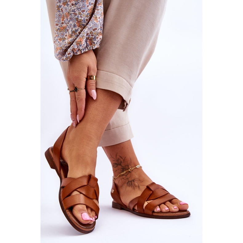 Zazoo Sandálias confortáveis ​​de couro marrom Kayla sem cadarço castanho 2