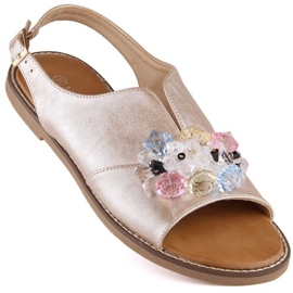 Sandália rasa metalizada com cristais Vinceza W 17238 ouro dourado 1