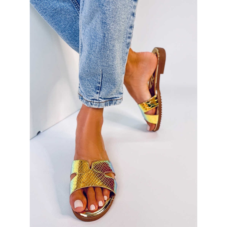 BM Chinelos opalescentes Duey Gold de mulher dourado 1