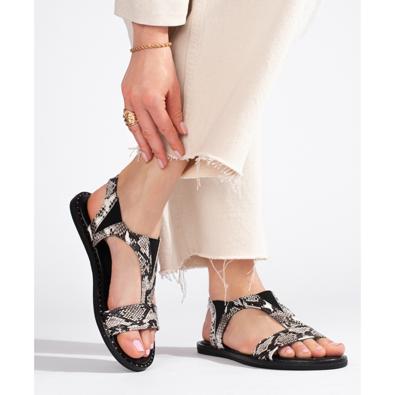 Shelovet Sandália rasa com estampa de cobra cinza 1