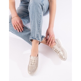 Sapatos femininos de couro vazados na plataforma dourada Shelovet dourado 1