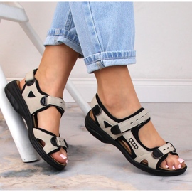 Sandálias esportivas femininas confortáveis ​​com velcro bege Rieker 64582-60 2