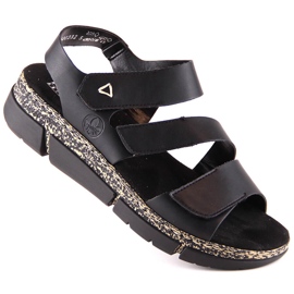Sandálias femininas confortáveis ​​em uma plataforma preta de velcro Rieker V2301-00 preto 6