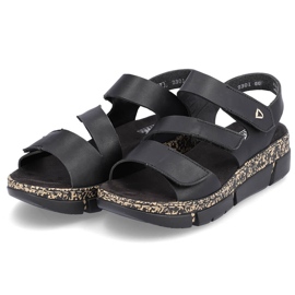 Sandálias femininas confortáveis ​​em uma plataforma preta de velcro Rieker V2301-00 preto 10