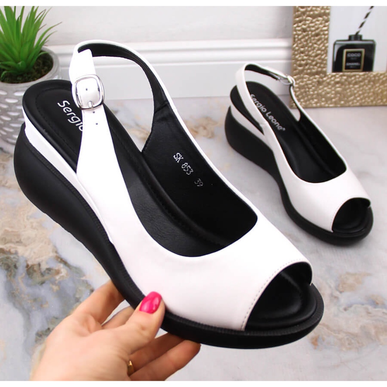 Sandálias de cunha de mulher brancas Sergio Leone SK853 branco 1