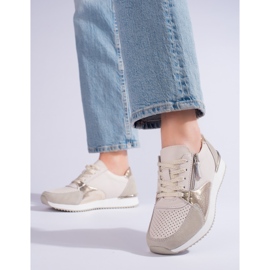 Calçado desportivo feminino de couro Shelvt, bege 1