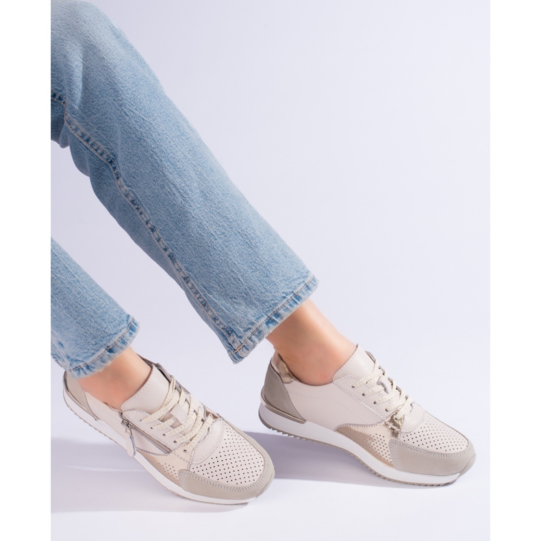 Calçado desportivo feminino de couro Shelvt, bege 2