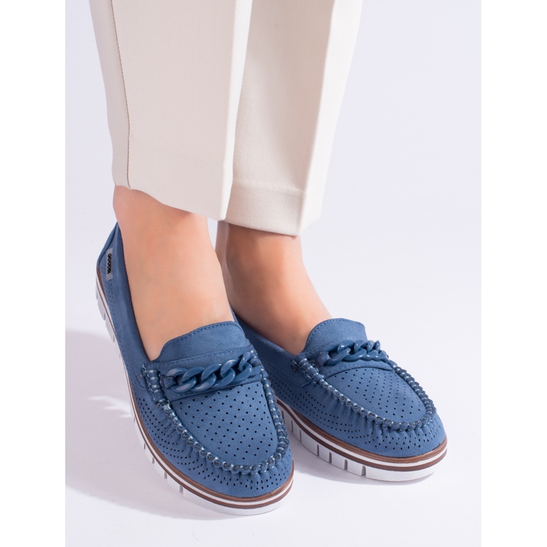 Mocassins de camurça vazados de mulher azul marinho Shelovet 1