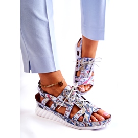 Maciejka Sandálias Femininas de Couro com Velcro 05375-06 Azul 3 Maciejka Sandálias Femininas de Couro com Velcro 05375-06 Azul 3