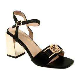 Filippo Sandálias femininas em um poste de ouro com um ornamento DS4502 BK Black preto 1