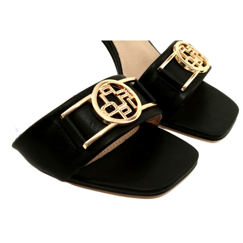 Filippo Sandálias femininas em um poste de ouro com um ornamento DS4502 BK Black preto 4