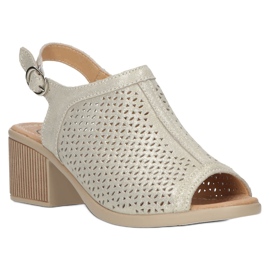 Sandália de couro vazada Filippo bege/dourada DS4475 dourado 3