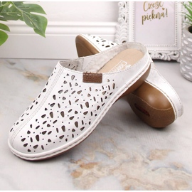 Rieker 65996-80 sliders de couro branco perfurado com elástico 2