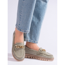Mocassim feminino de camurça vazado verde, Shelovet 1
