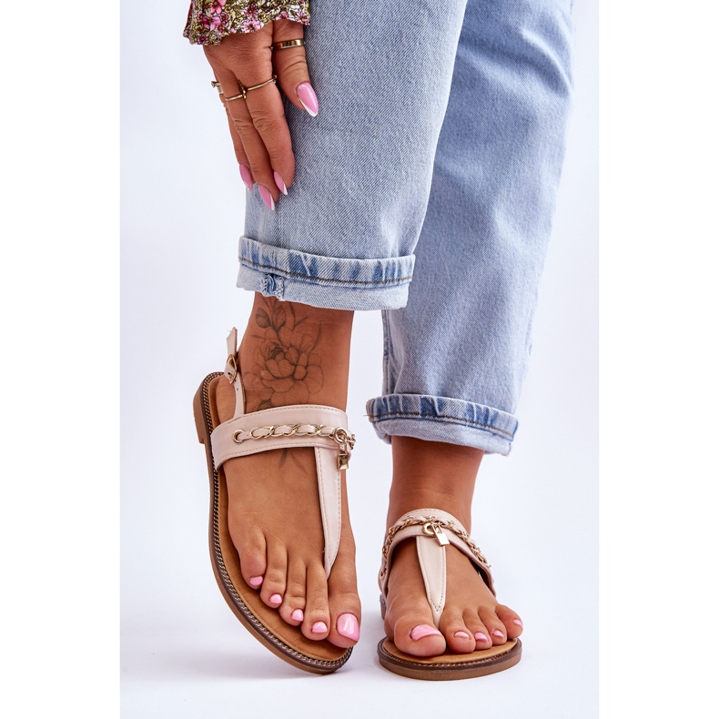 PG1 Sandália Feminina Com Corrente Bege Jessica 1