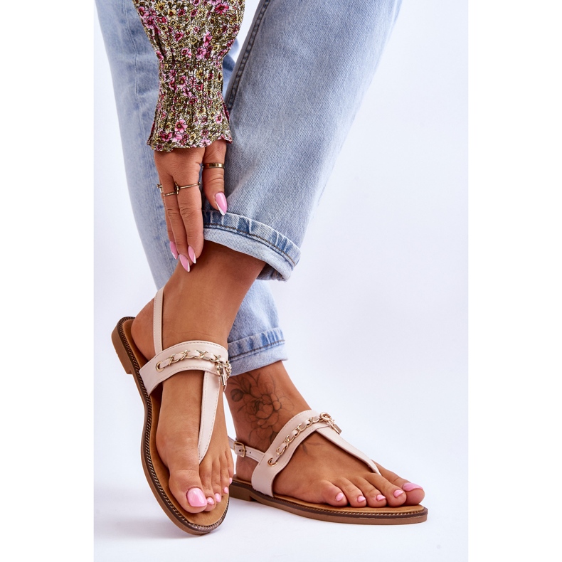 PG1 Sandália Feminina Com Corrente Bege Jessica 2