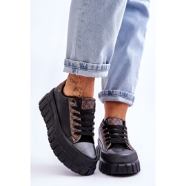 PG1 Tênis feminino plataforma de couro preto Alison 1