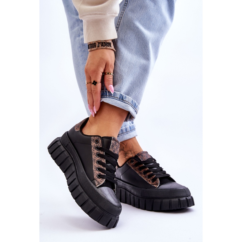 PG1 Tênis feminino plataforma de couro preto Alison 2