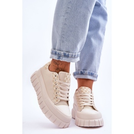 PG1 Tênis feminino plataforma de couro bege Alison 1