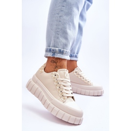 PG1 Tênis feminino plataforma de couro bege Alison 2