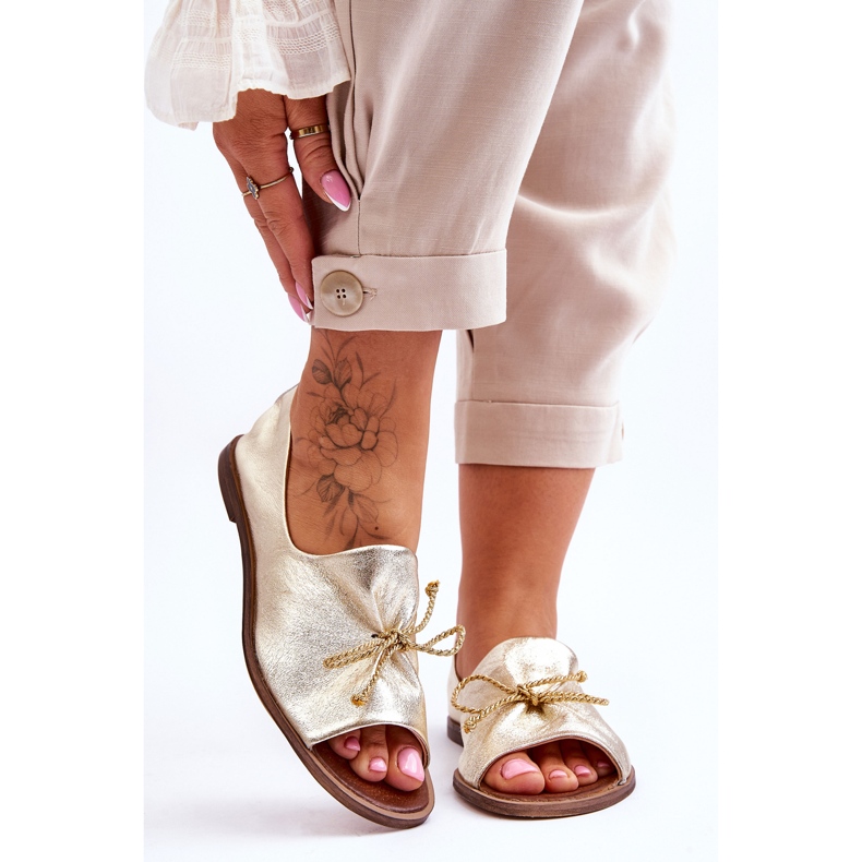 Ballerinas de couro feminino Zazoo 2660/007 Gold dourado 1