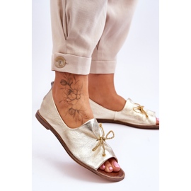 Ballerinas de couro feminino Zazoo 2660/007 Gold dourado 2