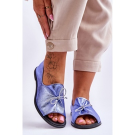 Bailarinas femininas de couro Nicole 2660/066 azul 1