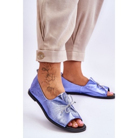 Bailarinas femininas de couro Nicole 2660/066 azul 2