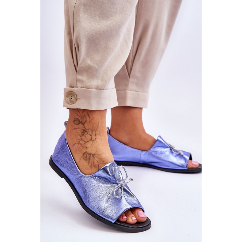 Bailarinas femininas de couro Nicole 2660/066 azul 2