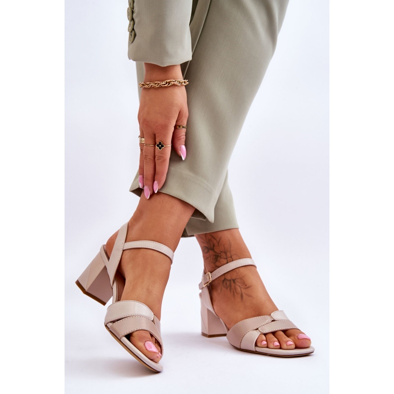 Sergio Leone SK898 Sandália Salto Baixo Bege 2